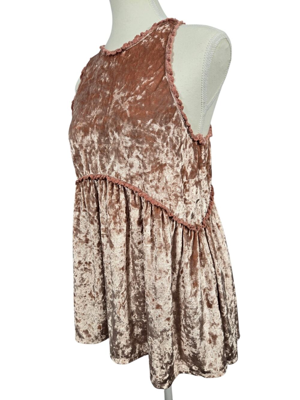 Pol Pink Clay Crushed Velvet Babydoll Tank Top Size L Peplum Racerback Tunic Y2K